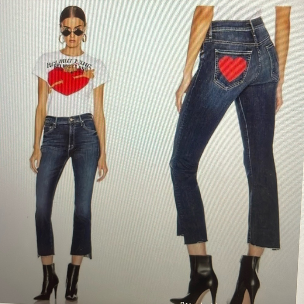 Dark Wash Women’s Jeans with Red Heart Pocket Accent - Picture 2 of 8
